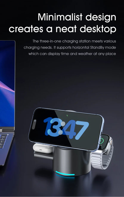3-in-1 Magnetic Wireless Charging Dock – Fast Charge for iPhone, Android, Apple Watch & AirPods