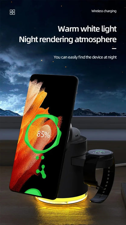 4-in-1 Qi2 Fast Wireless Charging Dock + Night Light – For iPhone, AirPods & Apple Watch