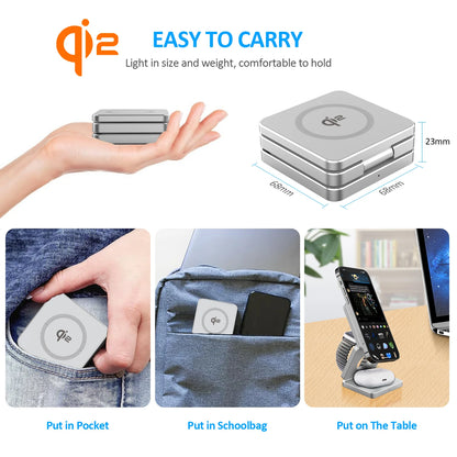3-in-1 Magnetic Foldable Wireless Charger – 15W Fast Charge for iPhone, Watch & AirPods