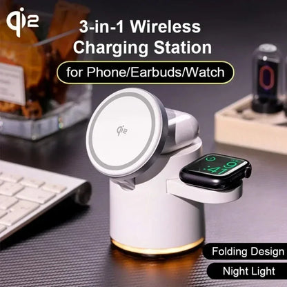 4-in-1 Qi2 Fast Wireless Charging Dock + Night Light – For iPhone, AirPods & Apple Watch