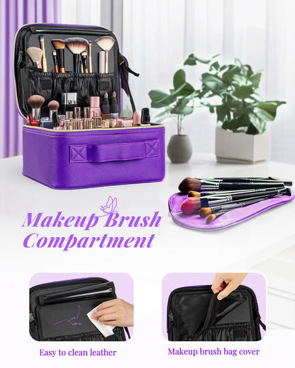 Lighted Travel Makeup Bag with Mirror & Brush Organizer