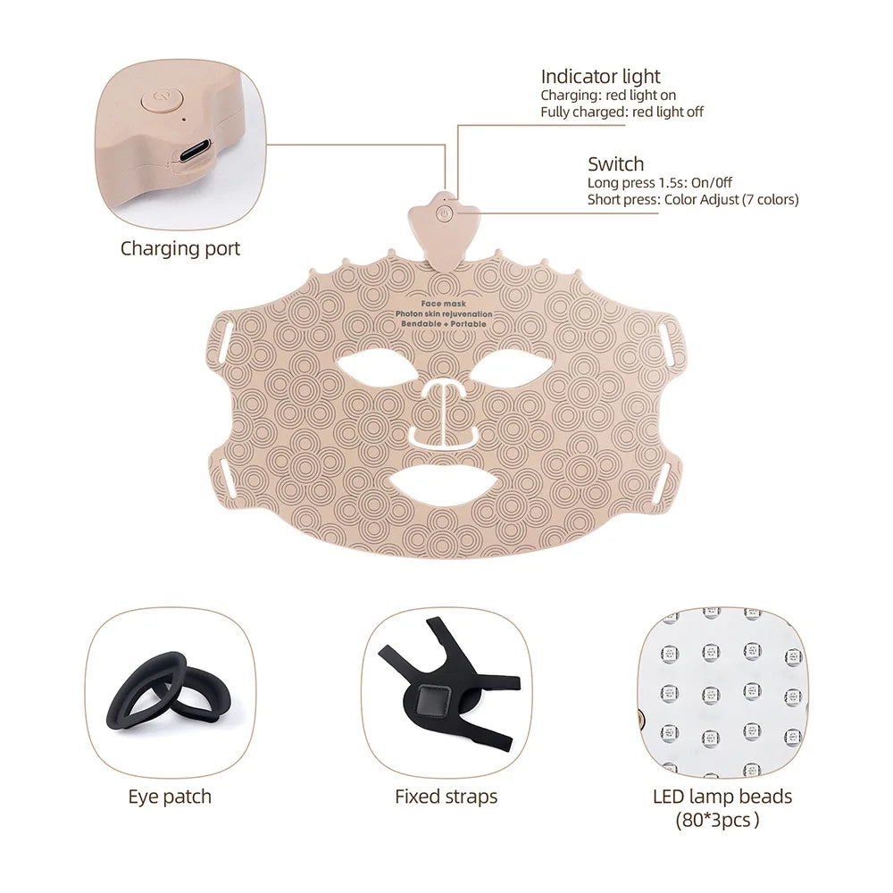 7-Color LED Face Mask – Wireless Red Light Therapy for Glowing & Youthful Skin