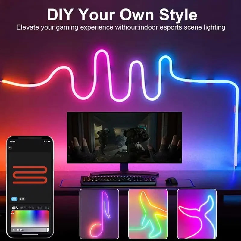 RGBIC Neon USB LED Strip Light – Multi-Color Glow with App + Remote