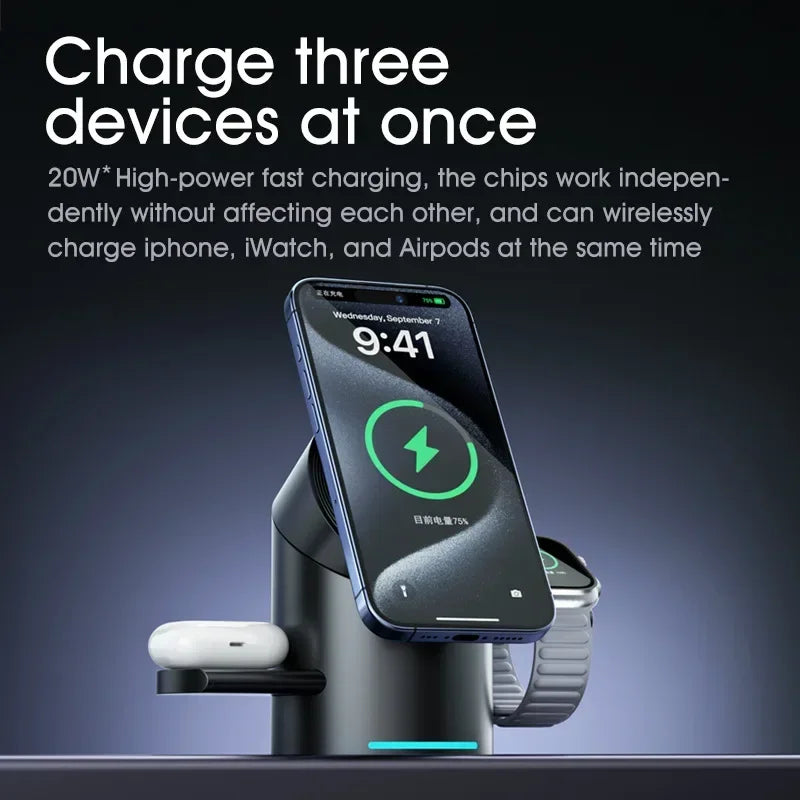 3-in-1 Magnetic Wireless Charging Dock – Fast Charge for iPhone, Android, Apple Watch & AirPods
