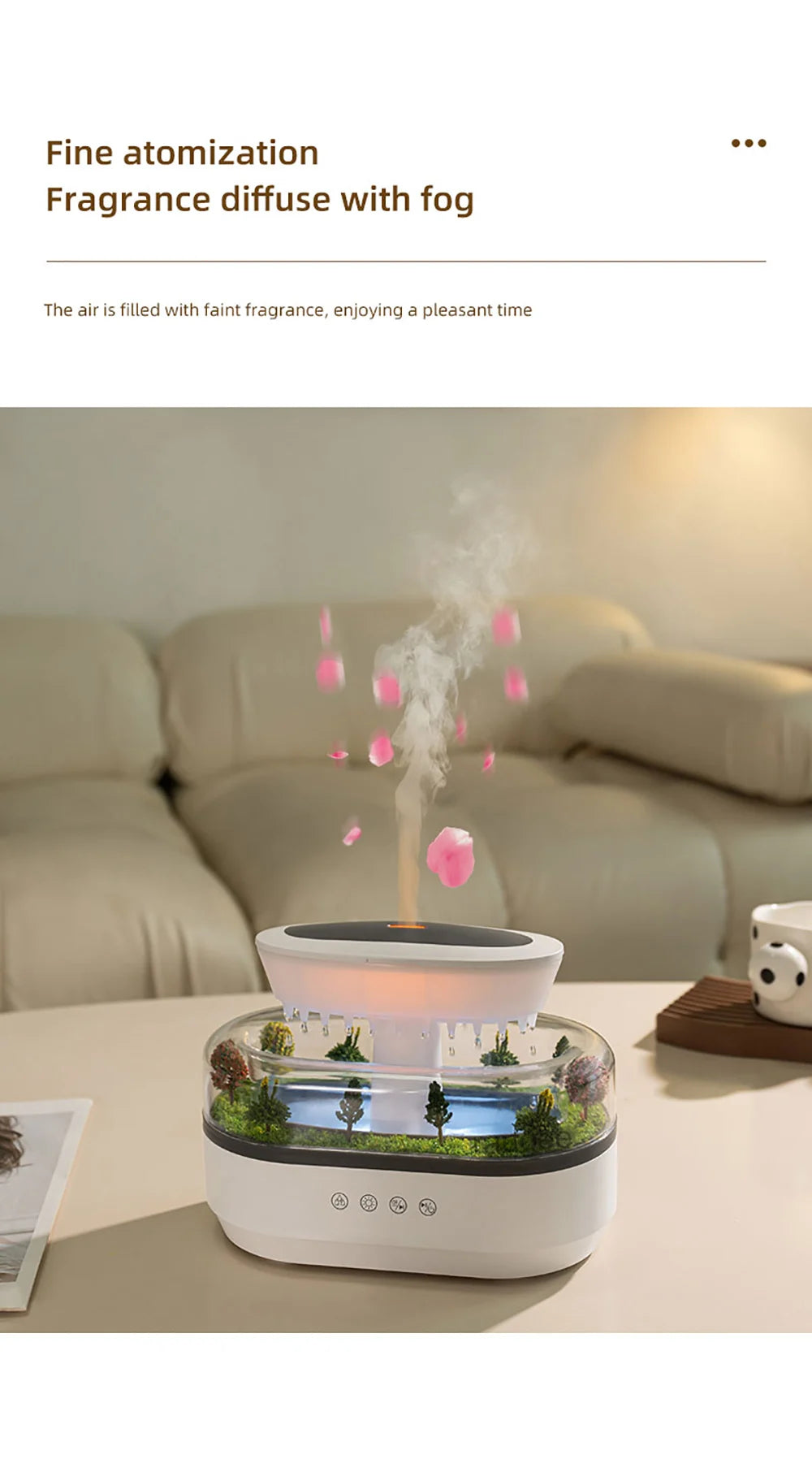 Raindrop Aroma Diffuser Humidifier with Colorful Light, White Noise & Ultrasonic Mist for Home Relaxation