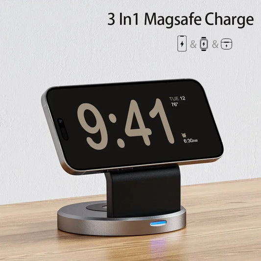 3-in-1 Magnetic Wireless Charger Dock for iPhone, Apple Watch & AirPods