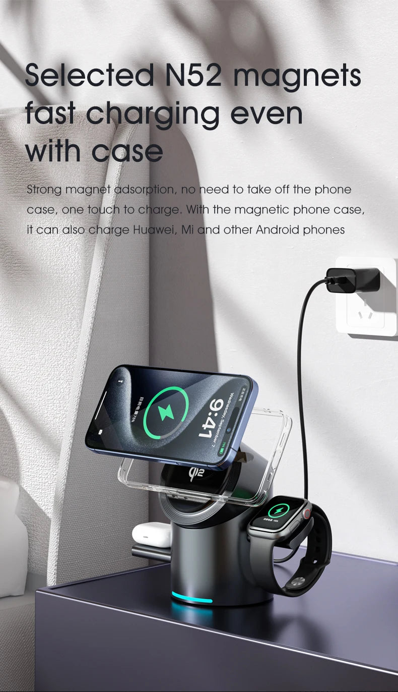 3-in-1 Magnetic Wireless Charging Dock – Fast Charge for iPhone, Android, Apple Watch & AirPods