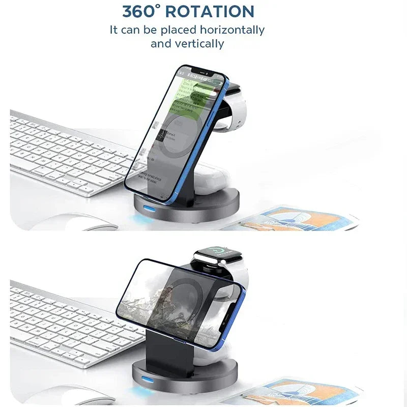 3-in-1 Magnetic Wireless Charger Dock for iPhone, Apple Watch & AirPods