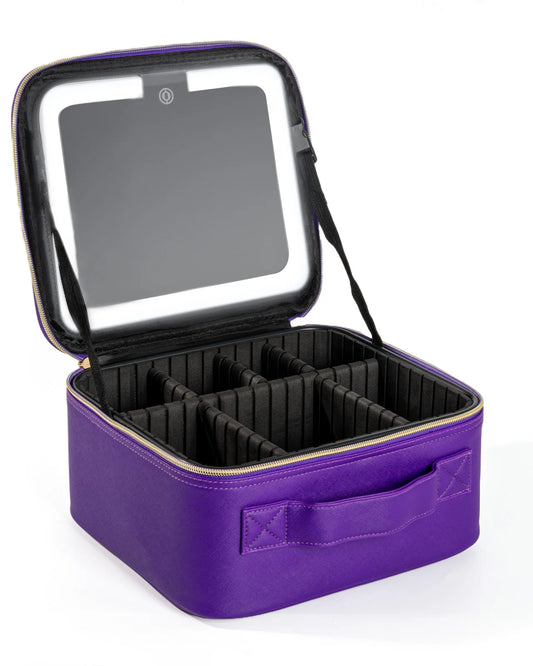 Lighted Travel Makeup Bag with Mirror & Brush Organizer
