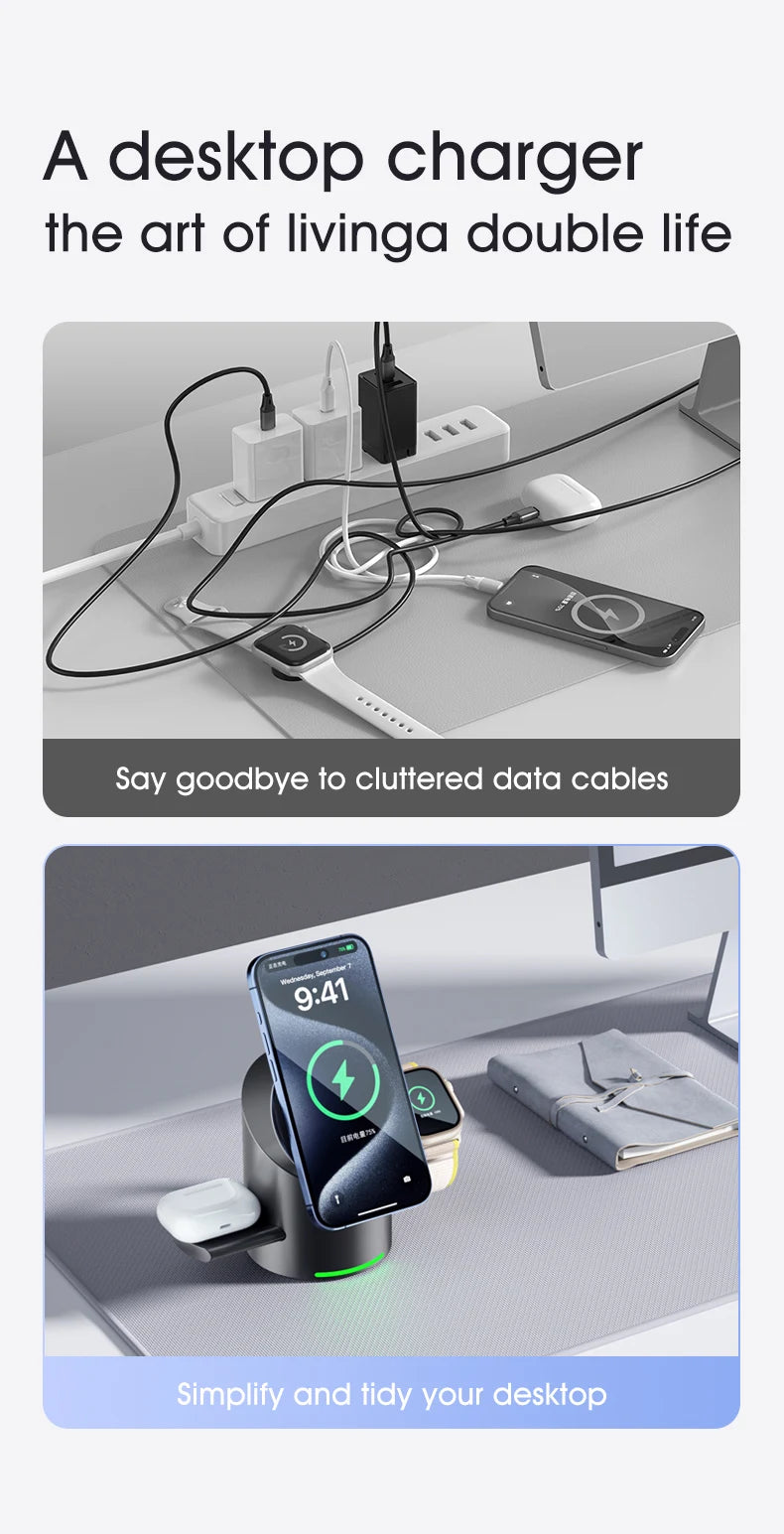 3-in-1 Magnetic Wireless Charging Dock – Fast Charge for iPhone, Android, Apple Watch & AirPods