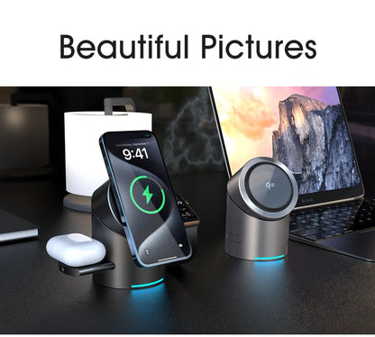3-in-1 Magnetic Wireless Charging Dock – Fast Charge for iPhone, Android, Apple Watch & AirPods