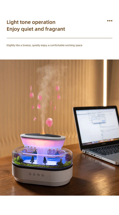 Raindrop Aroma Diffuser Humidifier with Colorful Light, White Noise & Ultrasonic Mist for Home Relaxation