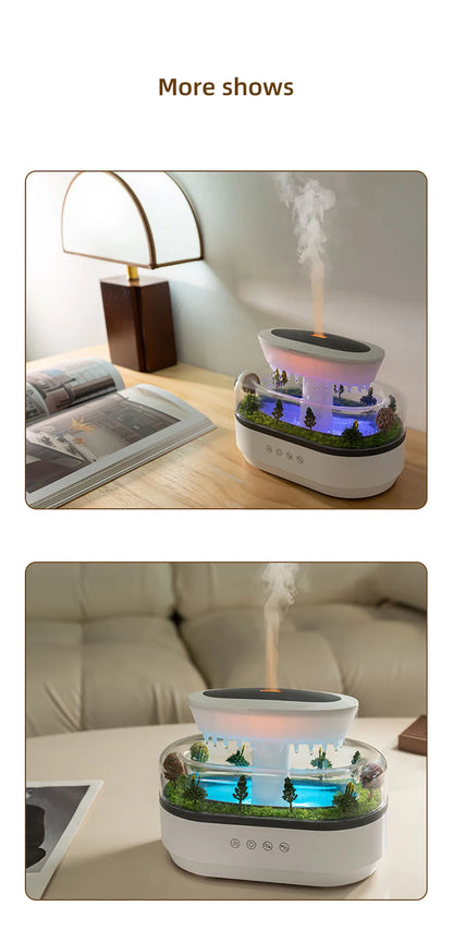 Raindrop Aroma Diffuser Humidifier with Colorful Light, White Noise & Ultrasonic Mist for Home Relaxation