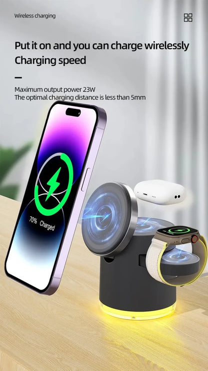 4-in-1 Qi2 Fast Wireless Charging Dock + Night Light – For iPhone, AirPods & Apple Watch