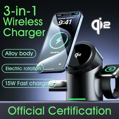 3-in-1 Magnetic Wireless Charging Dock – Fast Charge for iPhone, Android, Apple Watch & AirPods