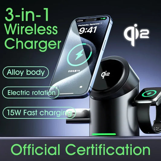 3-in-1 Magnetic Wireless Charging Dock – Fast Charge for iPhone, Android, Apple Watch & AirPods