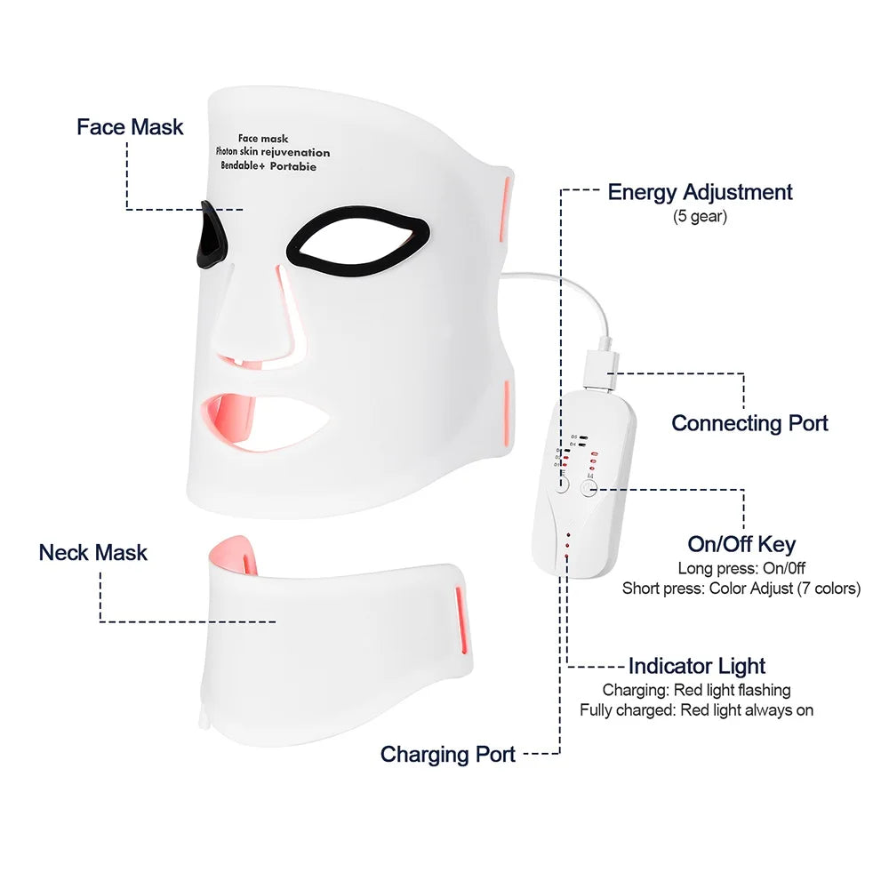 7-Color Wireless LED Face + Neck Mask