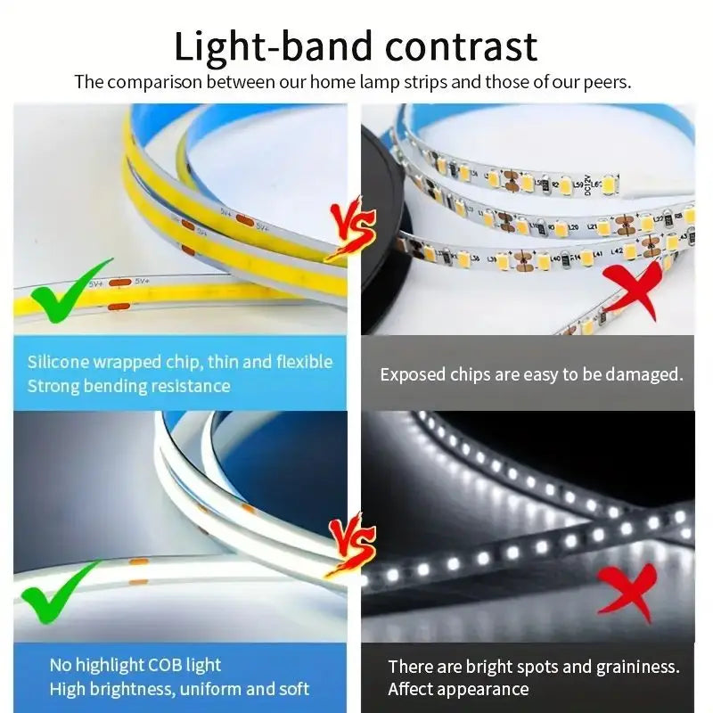 COB USB LED Light Strip with Touch Dimmer – Flexible Glow