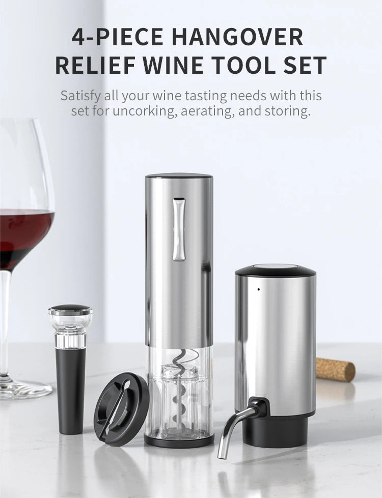 4-in-1 USB Rechargeable Wine Opener Set