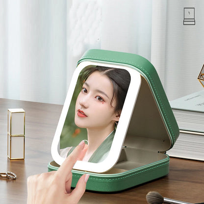 LED Mirror Travel Makeup Box with Large Storage & PU Waterproof Finish