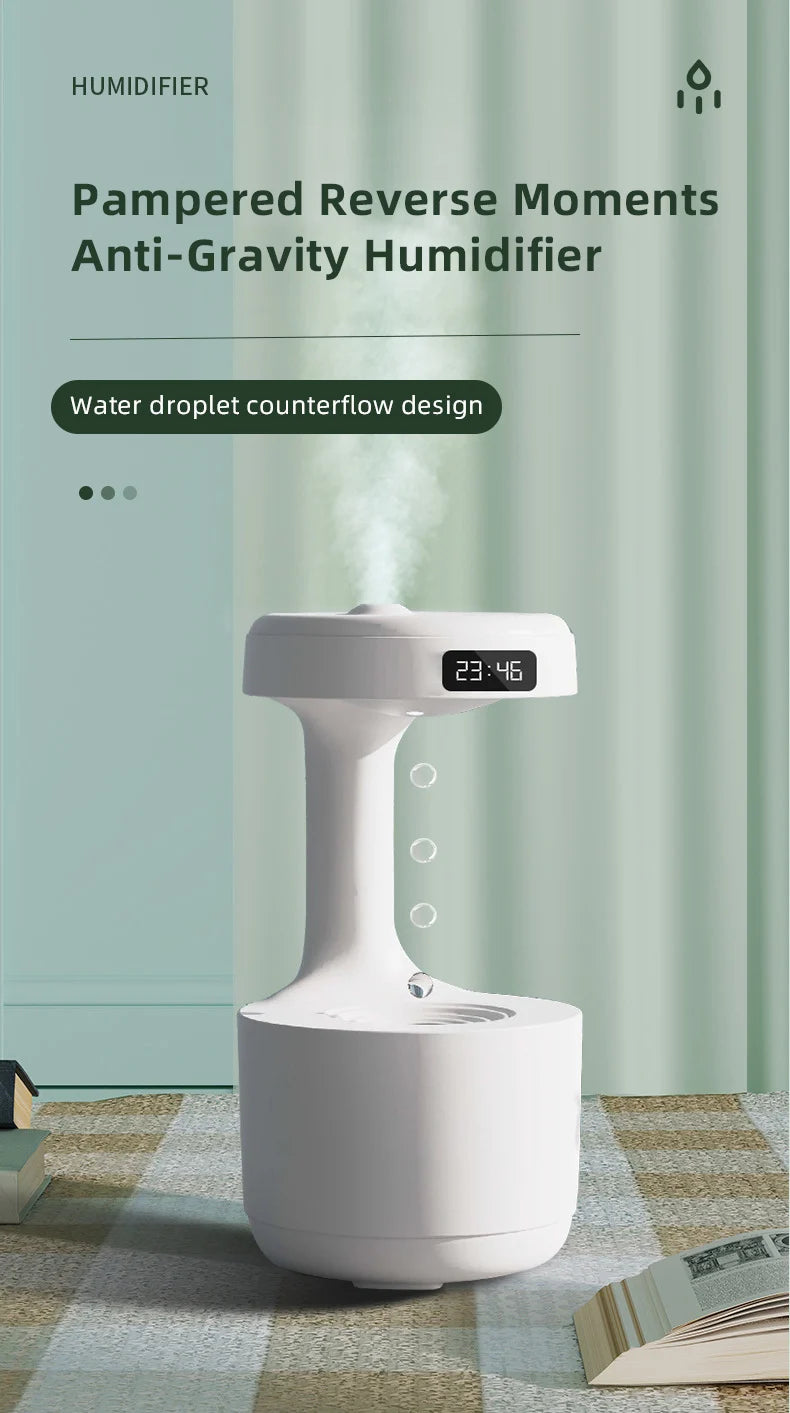 Anti-Gravity Water Drop Humidifier with Time Display