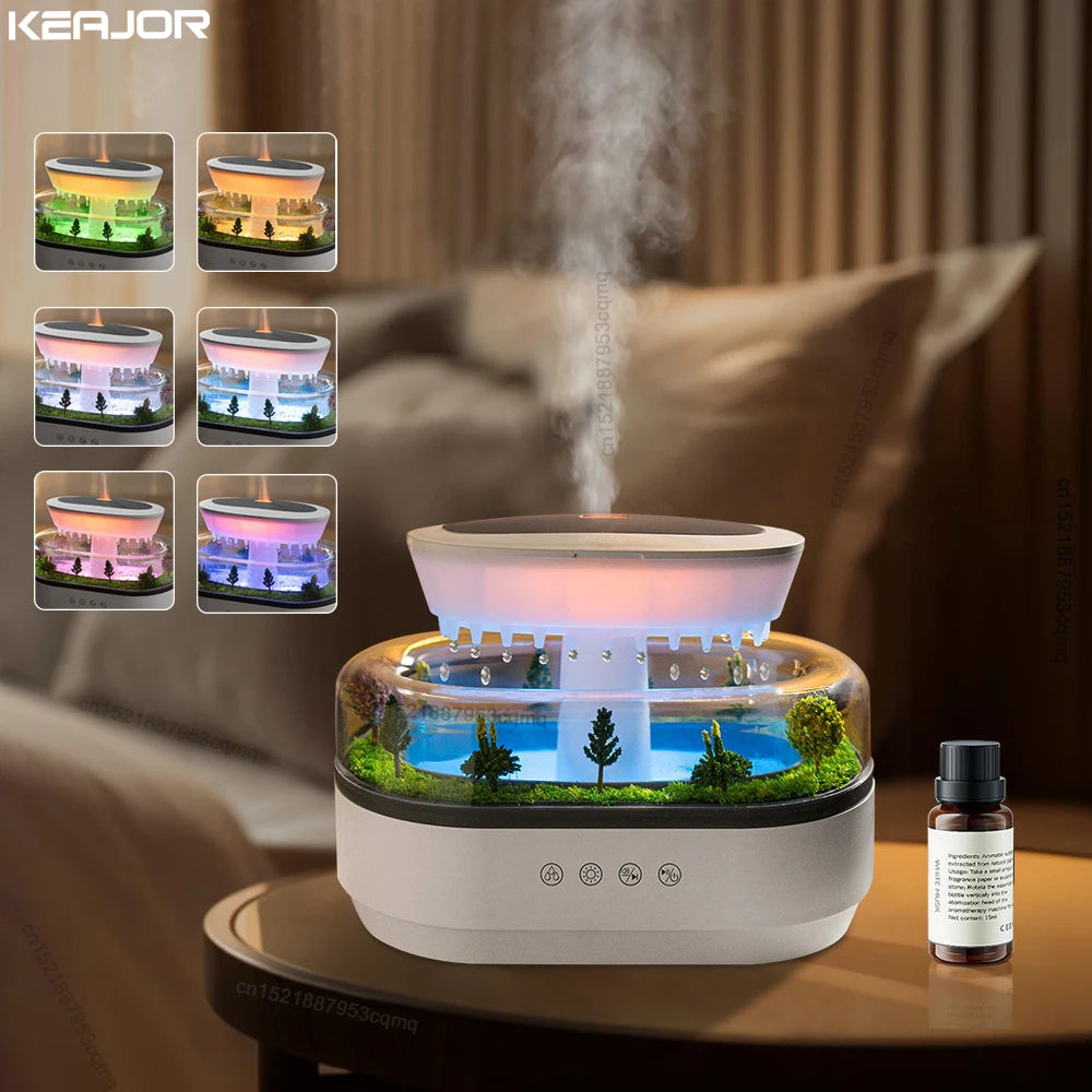 Raindrop Aroma Diffuser Humidifier with Colorful Light, White Noise & Ultrasonic Mist for Home Relaxation
