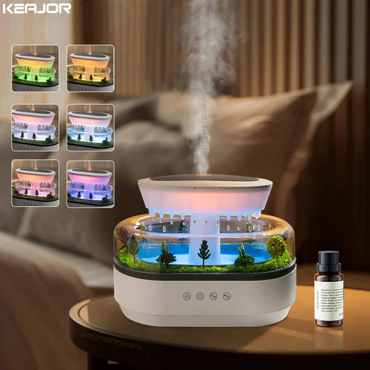 Raindrop Aroma Diffuser Humidifier with Colorful Light, White Noise & Ultrasonic Mist for Home Relaxation