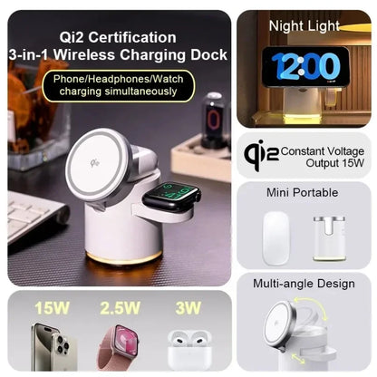 4-in-1 Qi2 Fast Wireless Charging Dock + Night Light – For iPhone, AirPods & Apple Watch