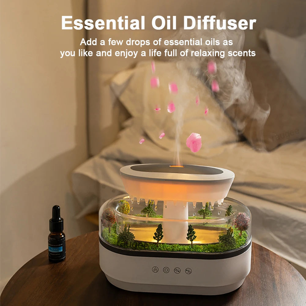 Raindrop Aroma Diffuser Humidifier with Colorful Light, White Noise & Ultrasonic Mist for Home Relaxation