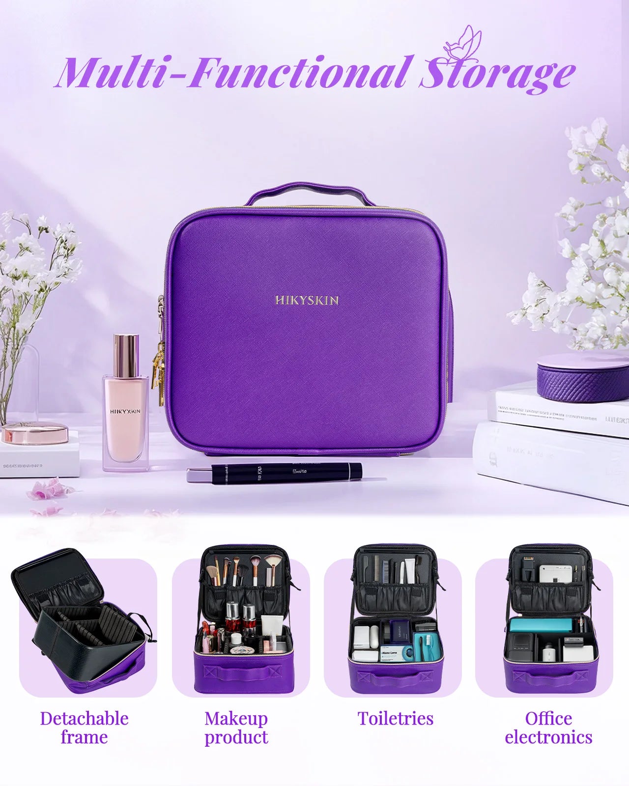 Lighted Travel Makeup Bag with Mirror & Brush Organizer