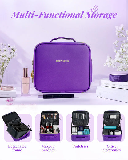 Lighted Travel Makeup Bag with Mirror & Brush Organizer