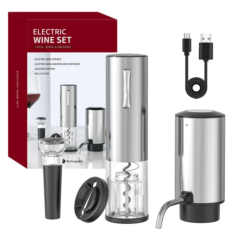 4-in-1 USB Rechargeable Wine Opener Set