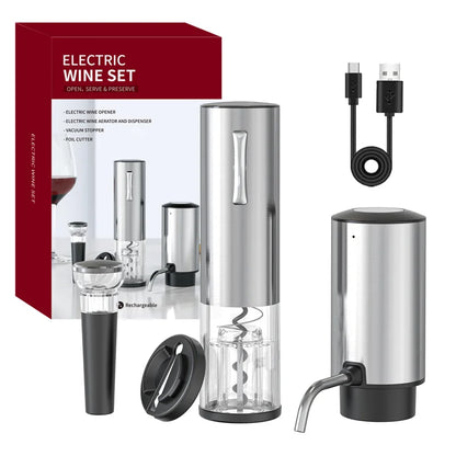 4-in-1 USB Rechargeable Wine Opener Set