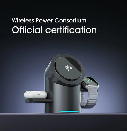 3-in-1 Magnetic Wireless Charging Dock – Fast Charge for iPhone, Android, Apple Watch & AirPods