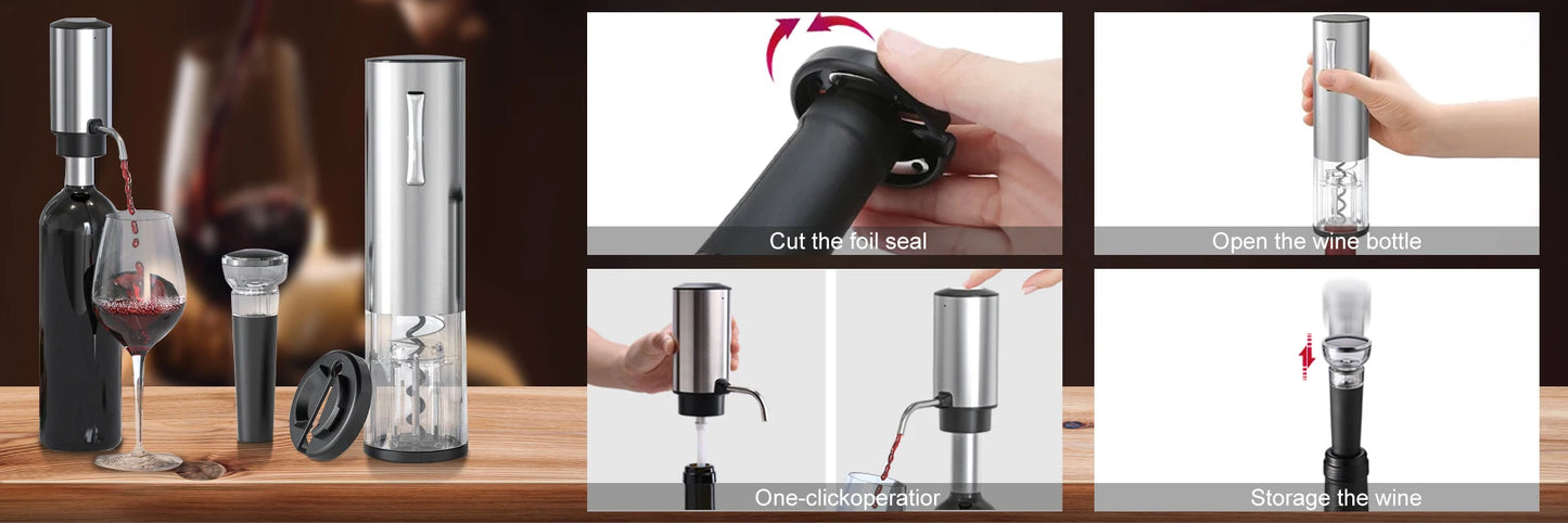 4-in-1 USB Rechargeable Wine Opener Set